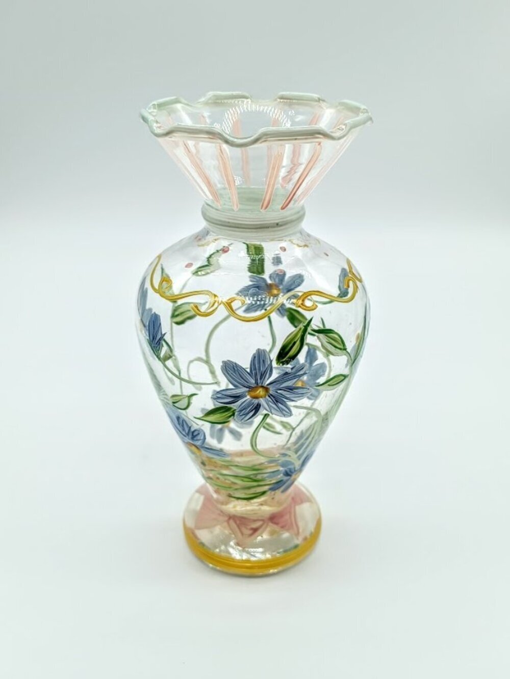 Tracy Porter Hand-Painted Pastel Blue Daisy Glass Bud Vase